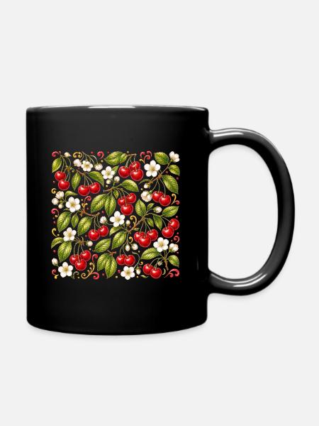 Kirschen Muster Botanisch Sommer Garten Früchte - Tasse einfarbig - Schwarz