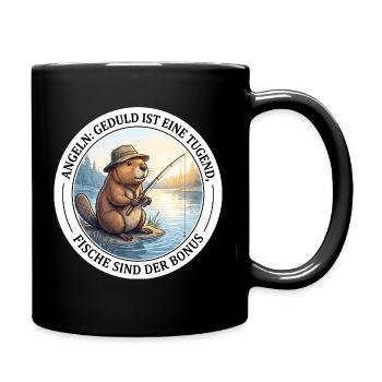 Angeln Geduld Petrijünger Biber Angler T-Shirt - Tasse einfarbig - Schwarz - Rechts