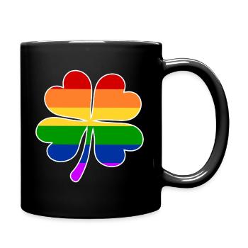 Regenbogen Flagge Vierblättriges Kleeblatt - Tasse einfarbig - Schwarz - Rechts
