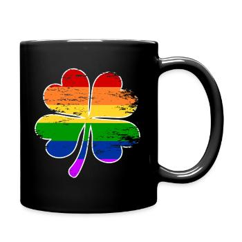 Regenbogen Flagge Vierblättriges Kleeblatt used - Tasse einfarbig - Schwarz - Rechts