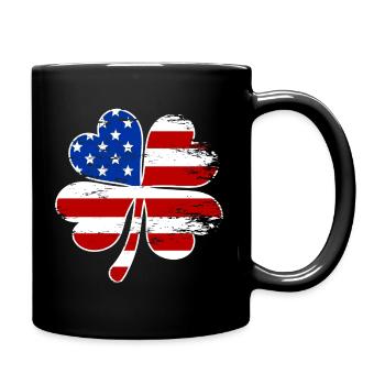 USA Flagge Vierblättriges Kleeblatt - Tasse einfarbig - Schwarz - Rechts