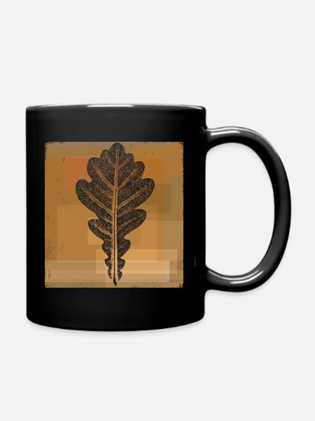 Eichenblatt - Botanisch / Stencil Quadrat Rahmen - Tasse einfarbig - Schwarz