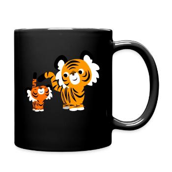 Cute Cartoon Small and Big Tigers by Cheerful - Full Colour Mug - black - Right