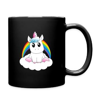 Süsses Einhorn auf Wolke - Tasse einfarbig - Schwarz - Rechts