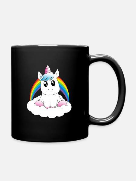Süsses Einhorn auf Wolke - Tasse einfarbig - Schwarz