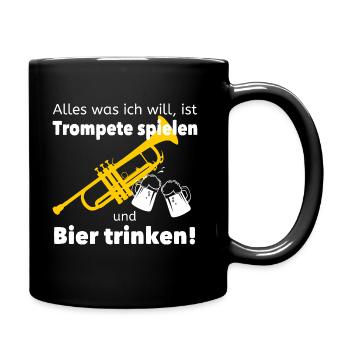 Trompete spielen und Bier trinken - Blasinstrument - Tasse einfarbig - Schwarz - Rechts