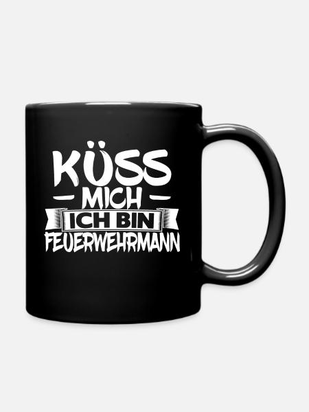 Küss mich ich bin Feuerwehrmann - Tasse einfarbig - Schwarz