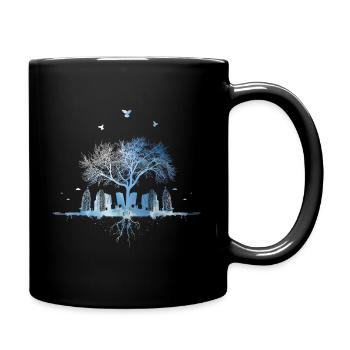 Himmel Natur Stadt Baum Hochhaus Vogel Wurzeln - Tasse einfarbig - Schwarz - Rechts