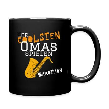 Die coolsten Omas spielen Saxophon - Orchester - Tasse einfarbig - Schwarz - Rechts