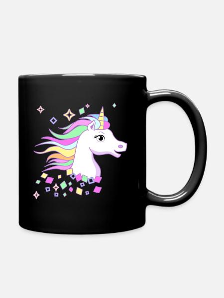 Douce Licorne avec des diamants, des étoiles et de beaux yeux - Mug uni - noir