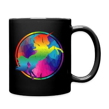 Buntes Einhorn Regenbogen knallig Geo Geschenk - Tasse einfarbig - Schwarz - Rechts