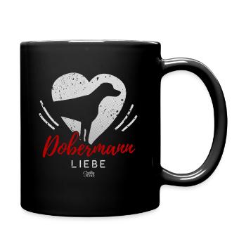 Dobermann Liebe mit Herz - Tasse einfarbig - Schwarz - Rechts