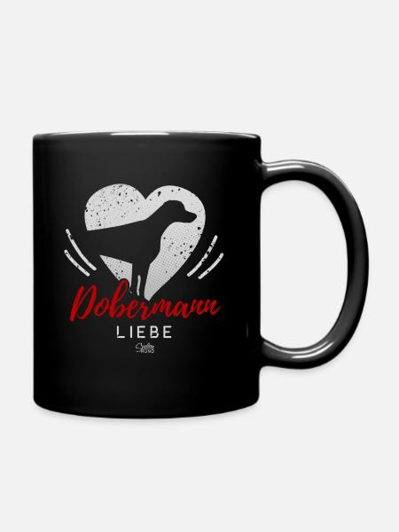 Dobermann Liebe mit Herz - Tasse einfarbig - Schwarz