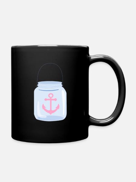 Anker auf Glas - Tasse einfarbig - Schwarz
