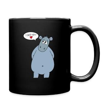 Freunde Hippo Flusspferd Nilpferd Geschenk Herz - Tasse einfarbig - Schwarz - Rechts