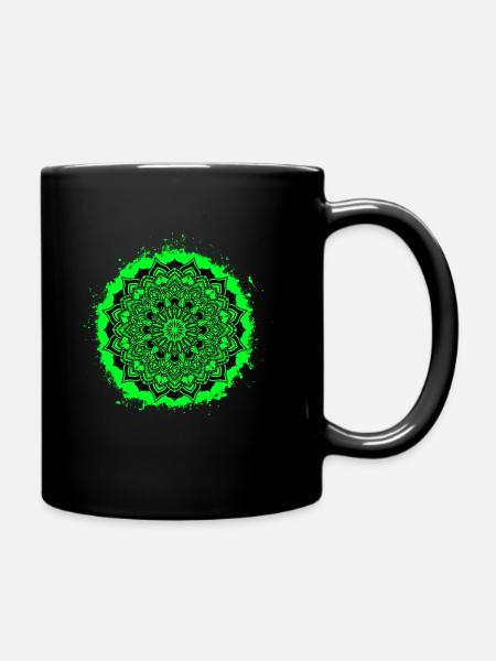 Mandala spirituelle Grün und Schwarz Umriss - Tasse einfarbig - Schwarz