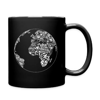 Welt Weltkarte weiß abstrakt Ornamente Frieden - Tasse einfarbig - Schwarz - Rechts