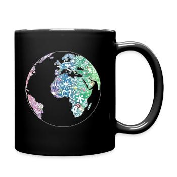 Welt Weltkarte bunt weiß Frieden Liebe Umwelt cool - Tasse einfarbig - Schwarz - Rechts