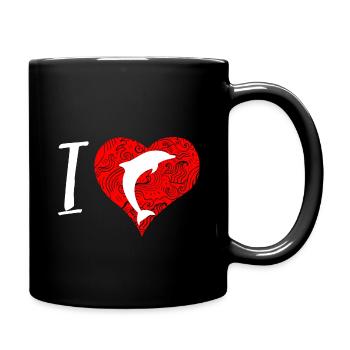 Delfin Herz Tier Wasser Meer Wellen Säuger - Tasse einfarbig - Schwarz - Rechts
