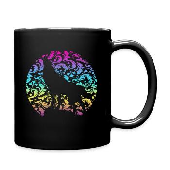 Wolf animal pack dog chasing lonely full moon teeth - Full Colour Mug - black - Right