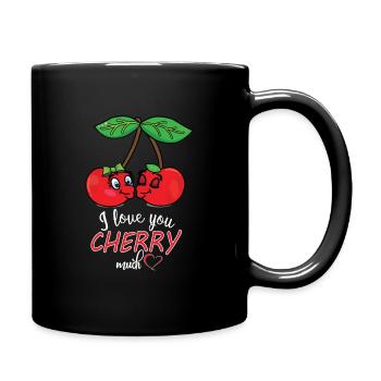 Liebende Kirschen Obst Cartoon Comic Liebe - Tasse einfarbig - Schwarz - Rechts