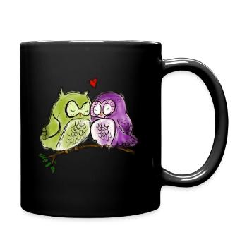 Owl in Love - Tasse einfarbig - Schwarz - Rechts