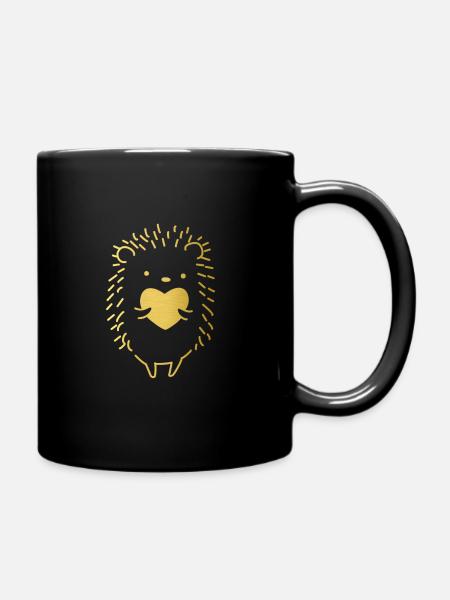 Goldener Igel mit einem goldenen Herz in der Hand. - Tasse einfarbig - Schwarz