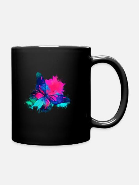 Butterfly Pink colorful - Full Colour Mug - black