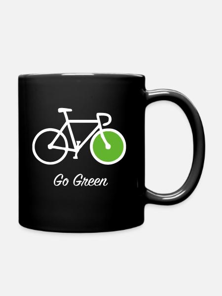 Sustainable Bicycle Wheel Go Green Road Bike Gift - Full Colour Mug - black