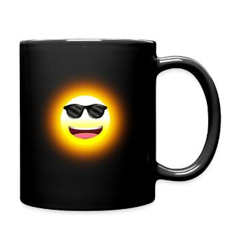 gelber lachende Sonne mit lässiger Sonnenbrille - Tasse einfarbig - Schwarz - Rechts