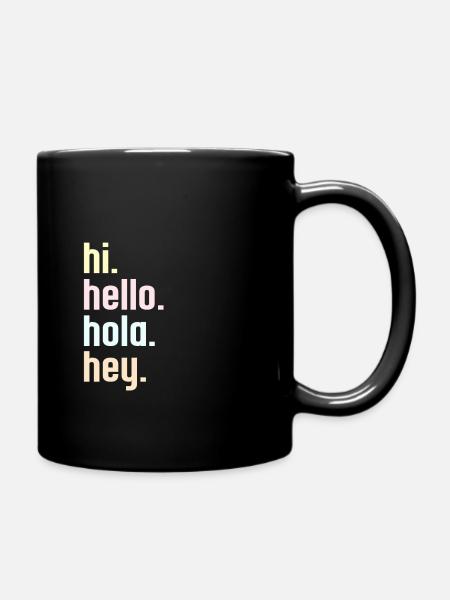 Hi Hello Hola Hey Tshirt design pastel colors - Full Colour Mug - black