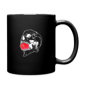 Skull with a rose in the mouth - Full Colour Mug - black - Right