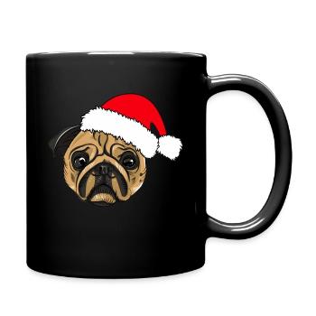Weihnachten Mops - Tasse einfarbig - Schwarz - Rechts