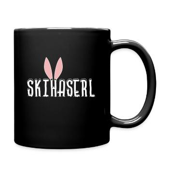 Skihaserl Skihase mit Öhrchen - Tasse einfarbig - Schwarz - Rechts