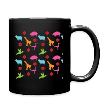 Tiere Muster Geschenkidee Vogel Schwein Schaf Bild - Tasse einfarbig - Schwarz - Rechts