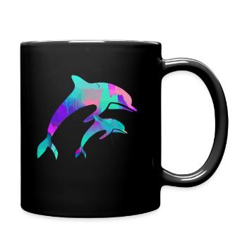 dolphin duo two hearts - Full Colour Mug - black - Right