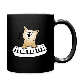 Katze am Klavier, geschenk piano musik katzen - Tasse einfarbig - Schwarz - Rechts