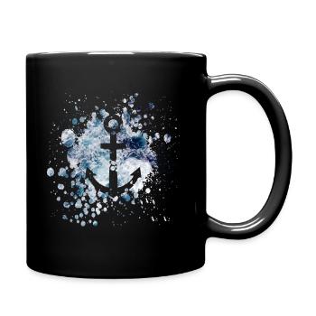 Maritimes Anker Muster im Grunge Style - Tasse einfarbig - Schwarz - Rechts
