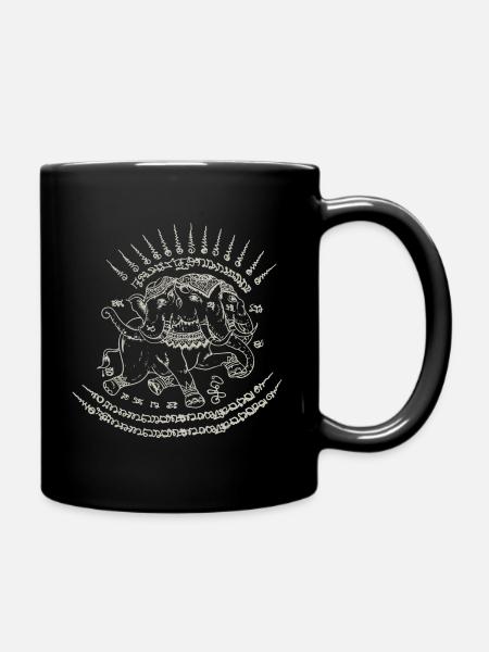 Sak Yant Thai Tattoo Dreiköpfiger Elefant Geschenk - Tasse einfarbig - Schwarz