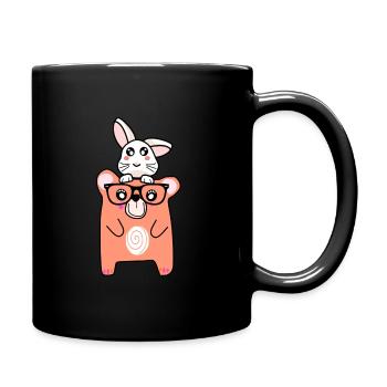 cooler bär und niedlicher hase - Tasse einfarbig - Schwarz - Rechts