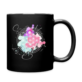 Flower of life is white in the here and now - Full Colour Mug - black - Right