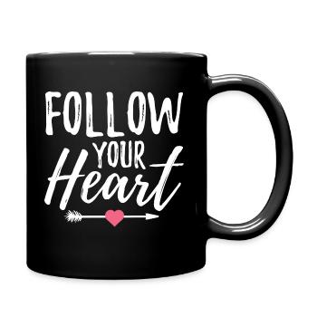 Folge deinem Herzen - Tasse einfarbig - Schwarz - Rechts