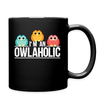 Owlaholic Workaholic Eule Wortwitz Geschenk - Tasse einfarbig - Schwarz - Rechts