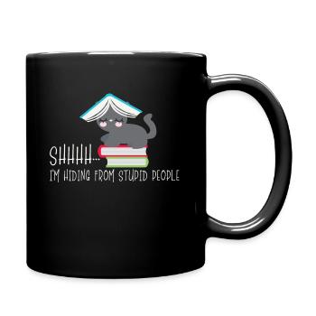 Chat lire Nerd cacher derrière le livre - Mug uni - noir - Droite
