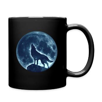 Loup, pleine lune, wolf, moon, wild, sauvage, chie - Mug uni - noir - Droite