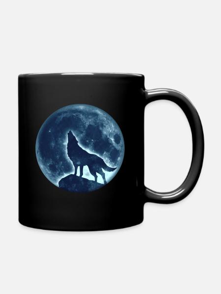 Howling Wolf, full moon, wolves, native, Indians - Full Colour Mug - black