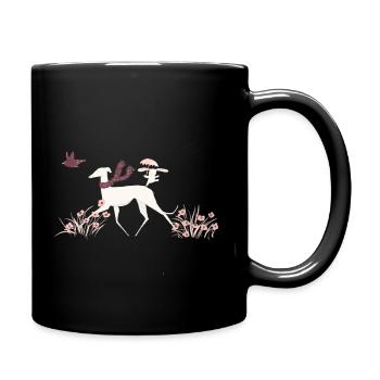 Greyhound with friends - Full Colour Mug - black - Right