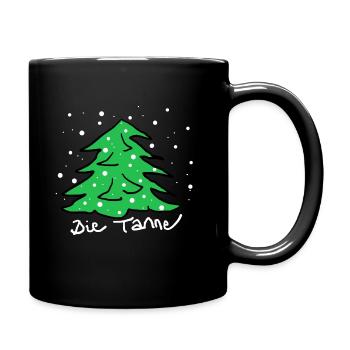 Die Tanne, Tannenbaum verschneit, Kindermalerei - Tasse einfarbig - Schwarz - Rechts