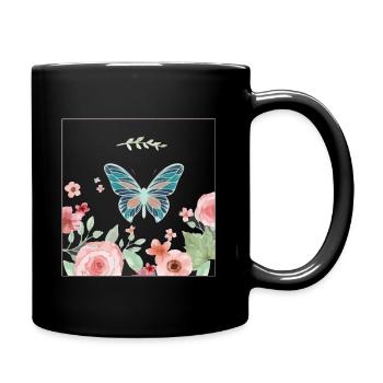 Schmetterling Butterfly Blumen Flower - Tasse einfarbig - Schwarz - Rechts