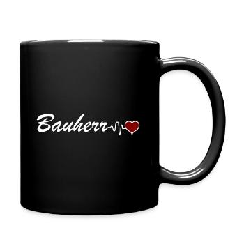 Bauherr Hausbau Herzschlag Geschenk für Richtfest - Tasse einfarbig - Schwarz - Rechts